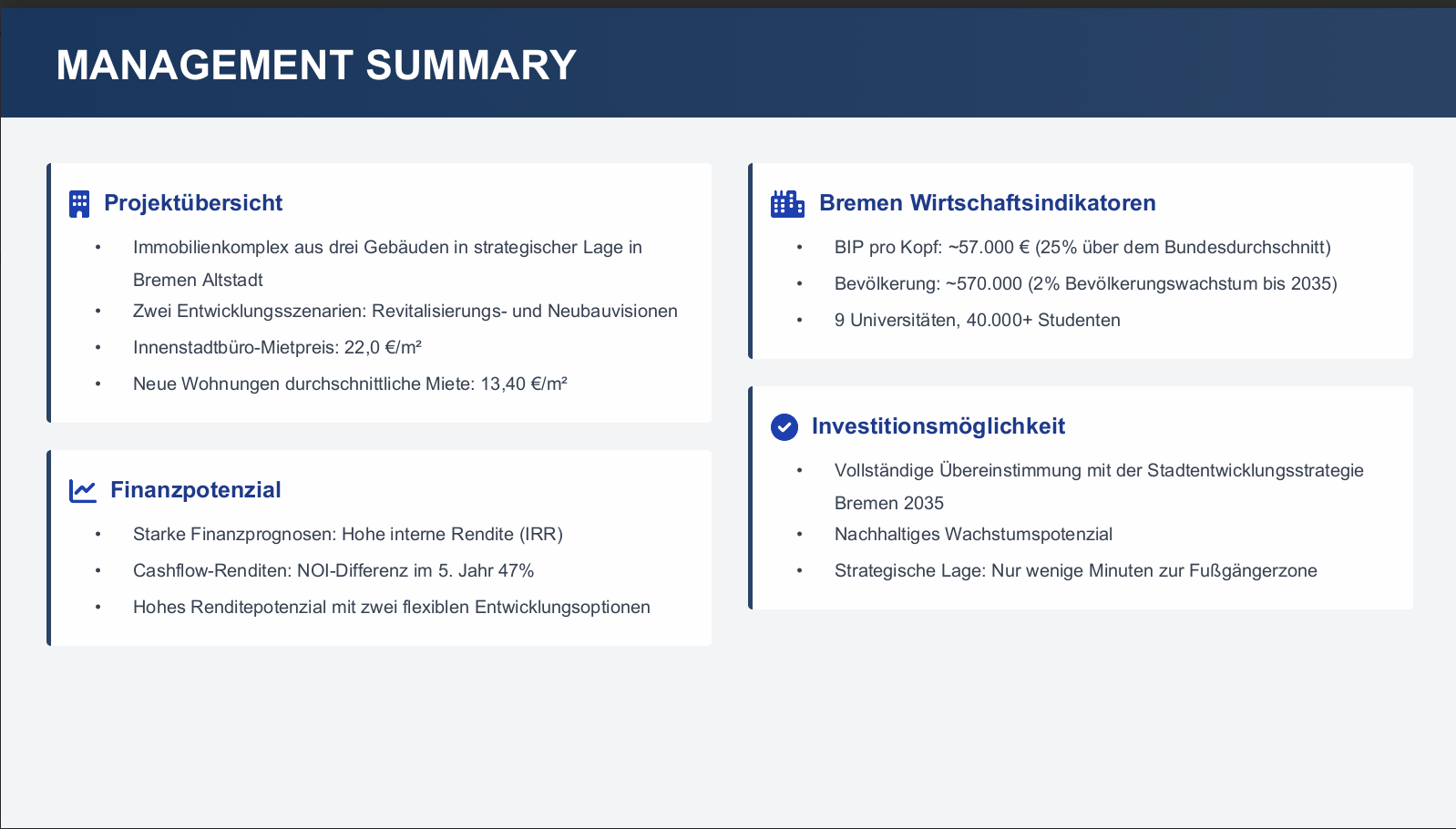Management Summary Auszug für Bremen Am Wall 117–125
